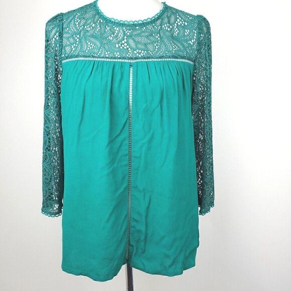 Moulinette Soeurs x Anthropologie Green Lace Long Sleeve Swing Top Size 4 - Picture 1 of 7